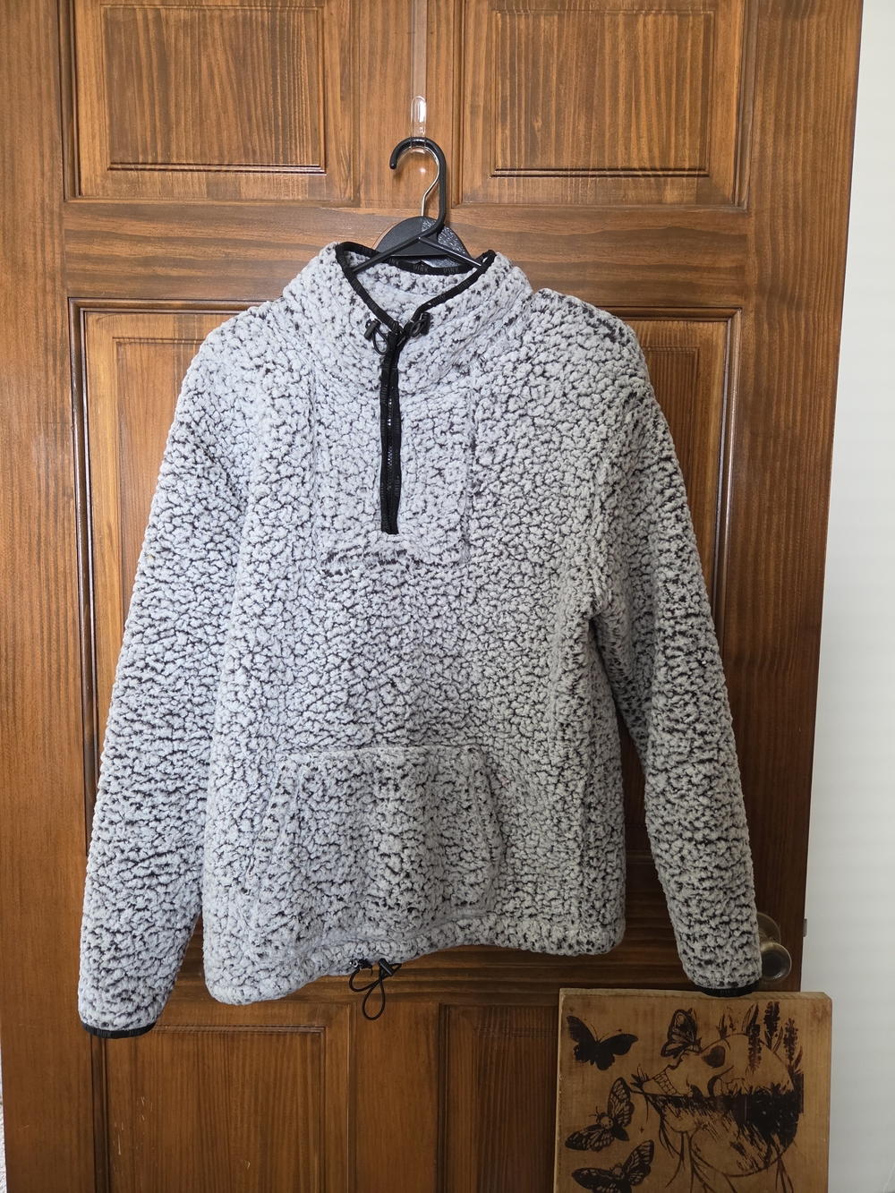 Pink Black And White Sherpa Half-Zip Pullover Sweater